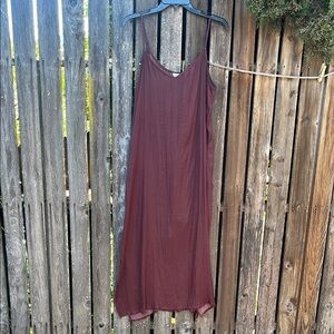 Aerie XL Slip Dress Burgundy Satin Raw Hem Adjustable Straps Slipdress Merlot